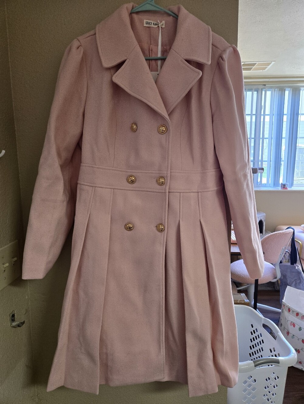 Grace Karin Pink Pea Trench Coat Jacket